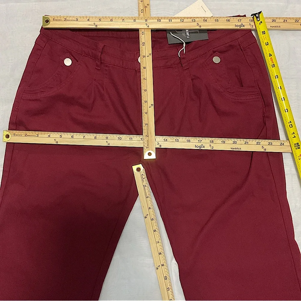 NWT Women’s FLAMINGALS Plus 3XL Wide Leg COTTON Jeans Mid Waist Flare Pants Wine - Picture 8 of 13
